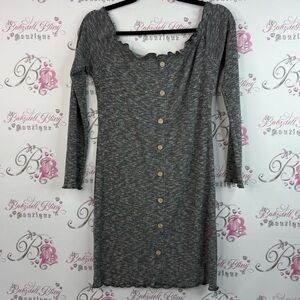 Streetwear Society dress buttons wood style Charcoal Long Sleeve Dress